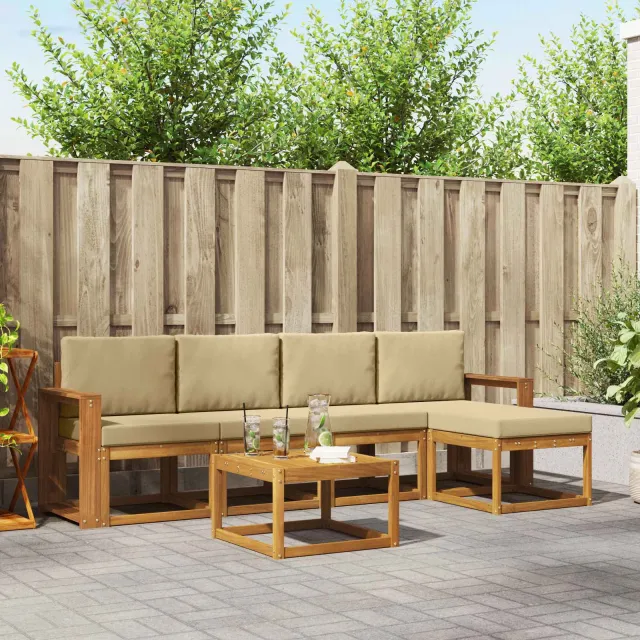 vidaXL Buiten bankenset 6 st 5-zits Natuurlijk en Beige