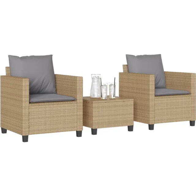 vidaXL 3-delige Bistroset met kussens poly rattan beige