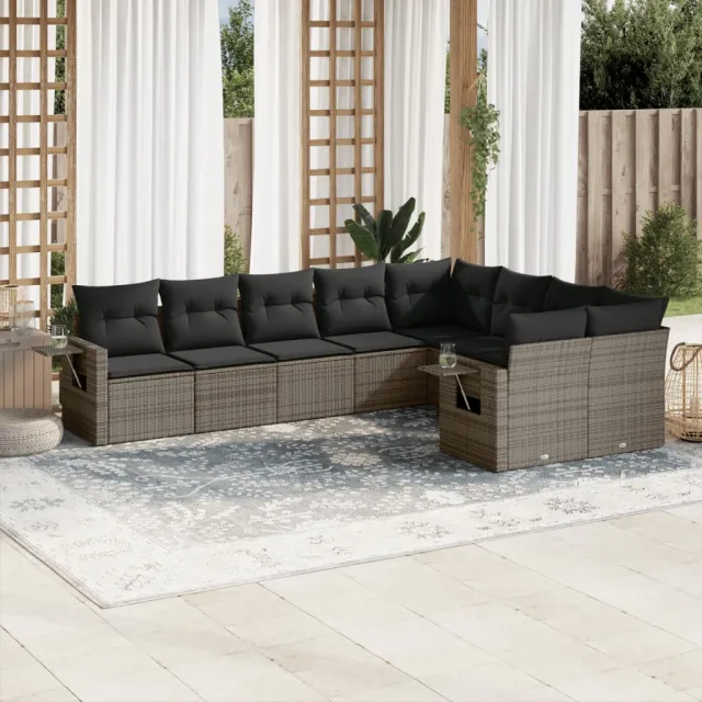 vidaXL 9-delige Loungeset met kussens poly rattan grijs, foto 2