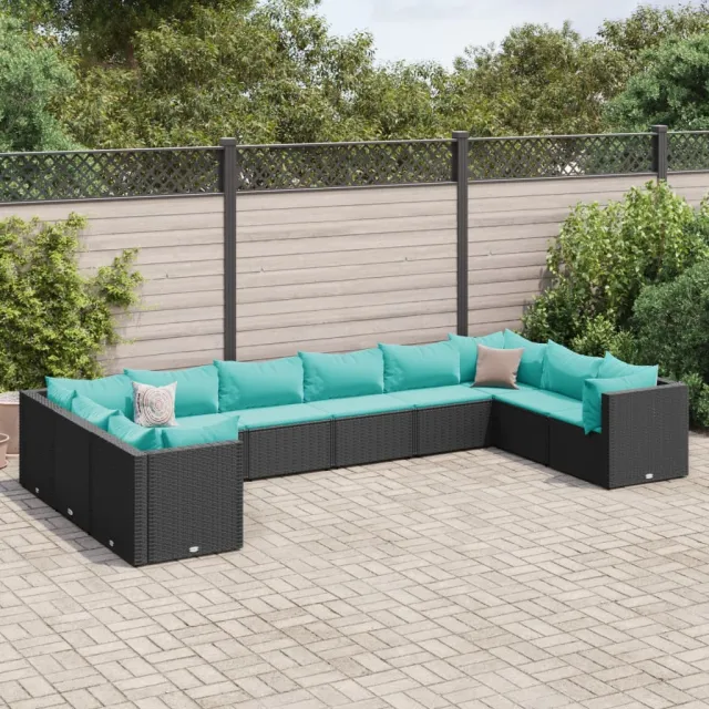 vidaXL 10-delige Loungeset met kussens poly rattan zwart, foto 2