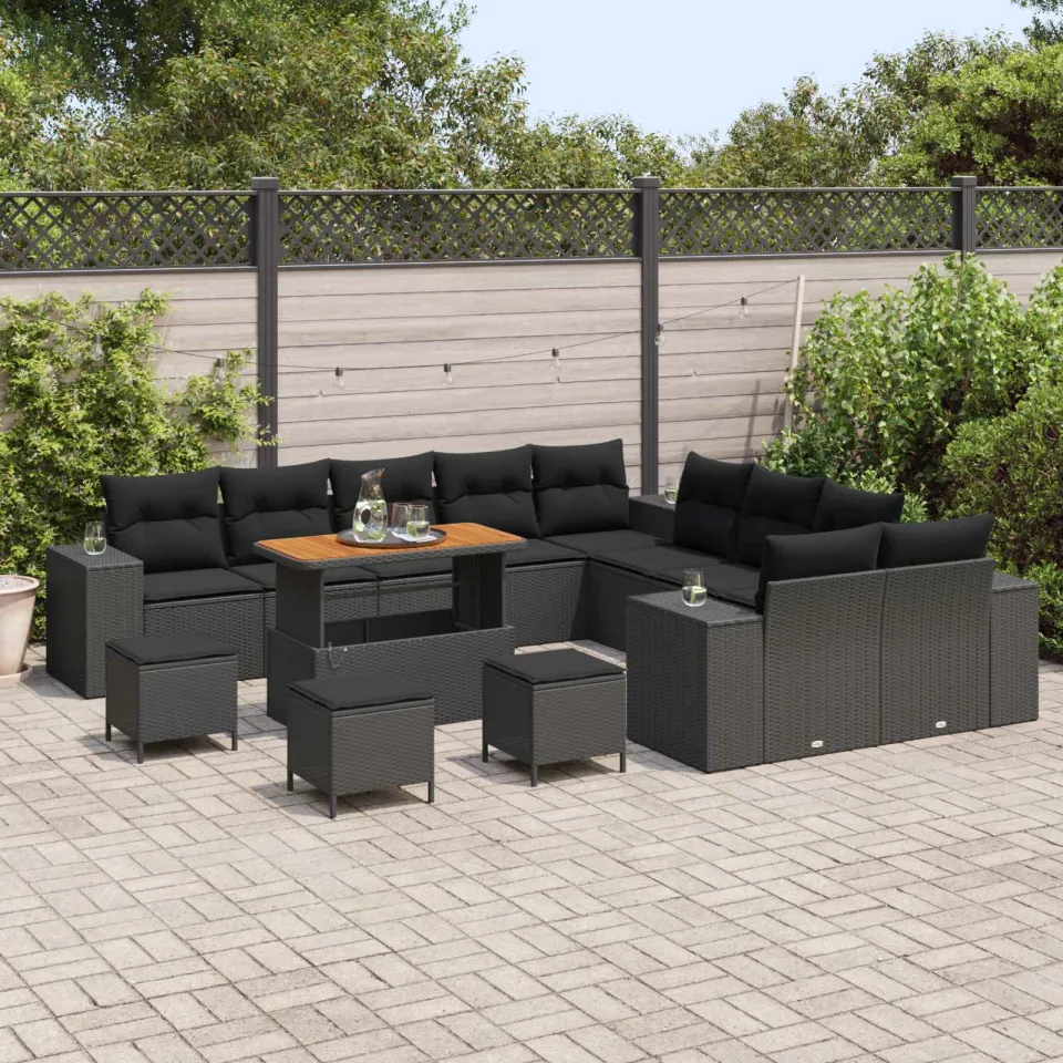 vidaXL Tuin Sofa Set 14 st Zwart poly rattan, foto 3