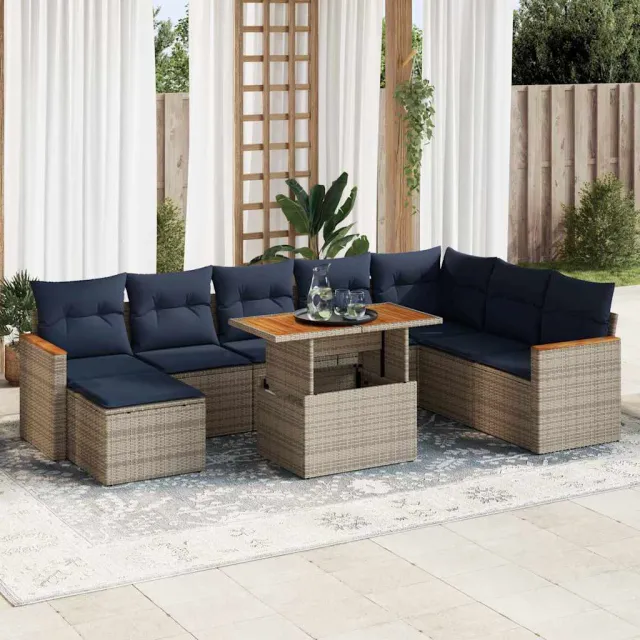 vidaXL 9-delige Loungeset met kussens poly rattan grijs, foto 2
