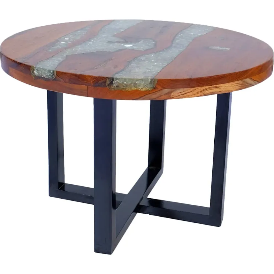 vidaXL Salontafel massief teakhout hars 60 cm Meerkleurig