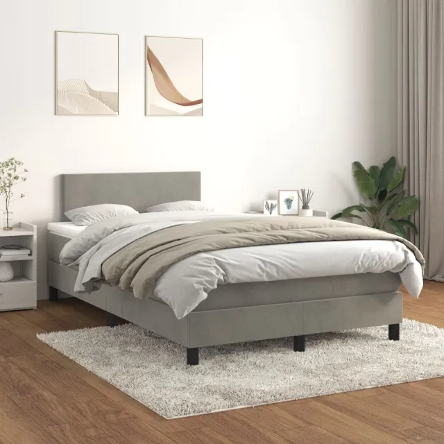 vidaXL Boxspring met matras fluweel lichtgrijs 120x200 cm grijs