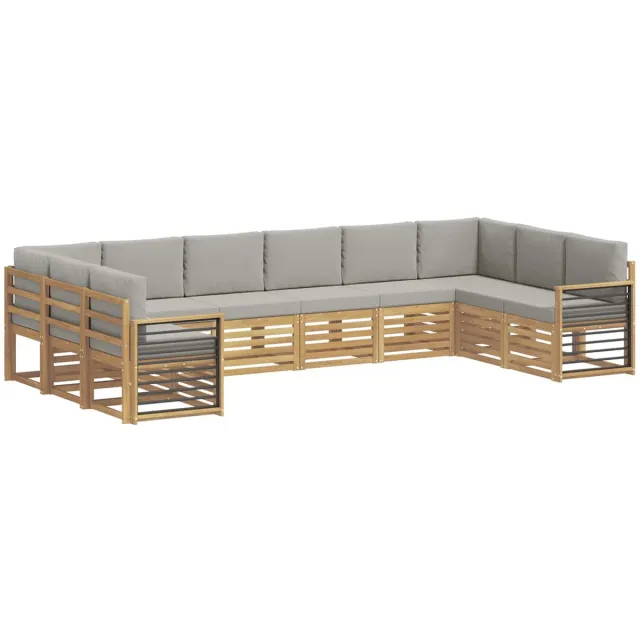 vidaXL Buiten - bank - set - 10 - st - 10-zits - Wit - en - Lichtgrijs - Polyester Wit en Lichtgrijs