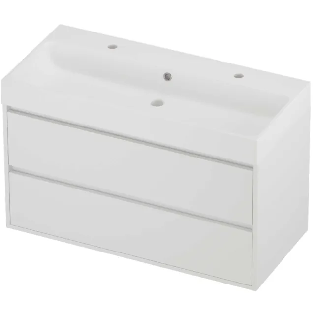 Proline Podium Badmeubelset Polystone Loft 2 Kraangaten Greeploos 100x46x62 cm Mat Wit Mat White
