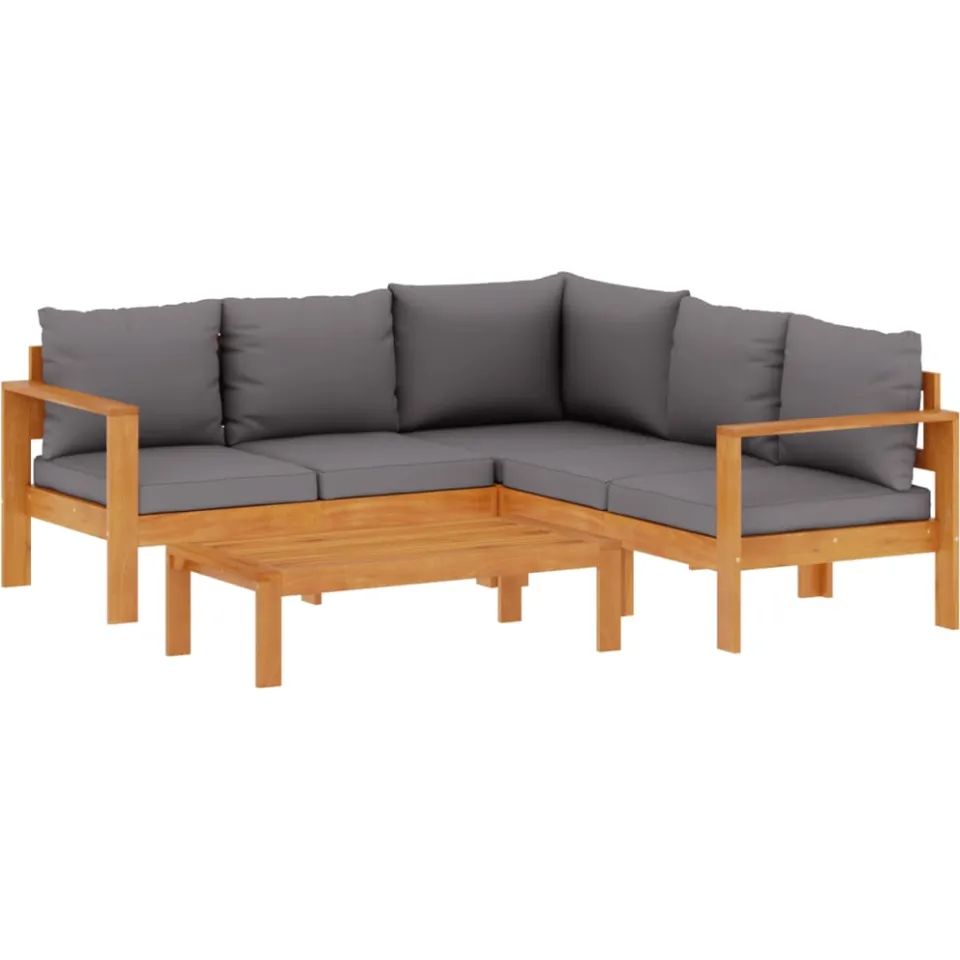 vidaXL 4-delige Loungeset met kussens massief acaciahout crème, foto 4