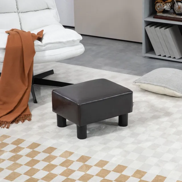 MEUNIQ voetenbankje rechthoekig 42 x 32 x 17 cm ottoman van kunstleer met zachte zitting tot 100 kg voor woonkamer, hal of studeerkamer bruin