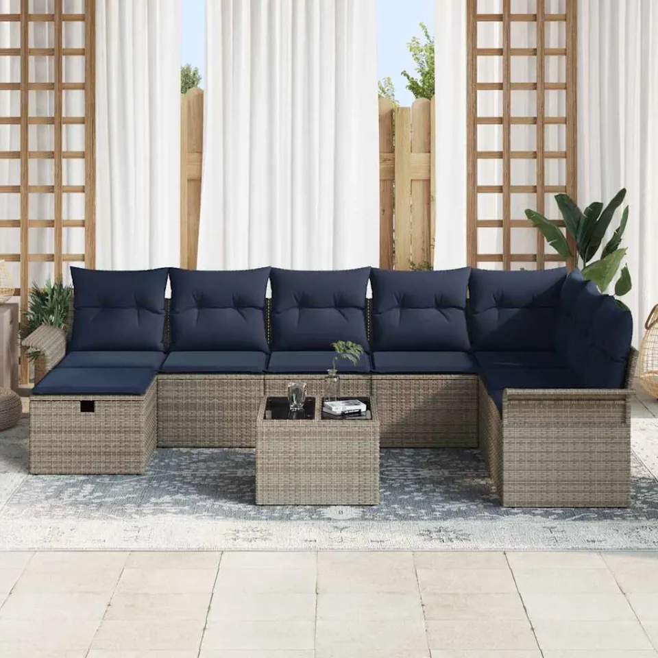 vidaXL Tuin Sofa Set 9 st Poly riet zwart, foto 3