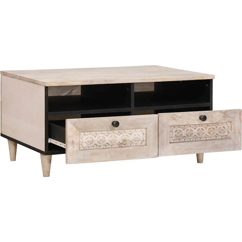 vidaXL Salontafel Bleached Wit 80 x 54 x 40 cm Massief Mango Hout, foto 2