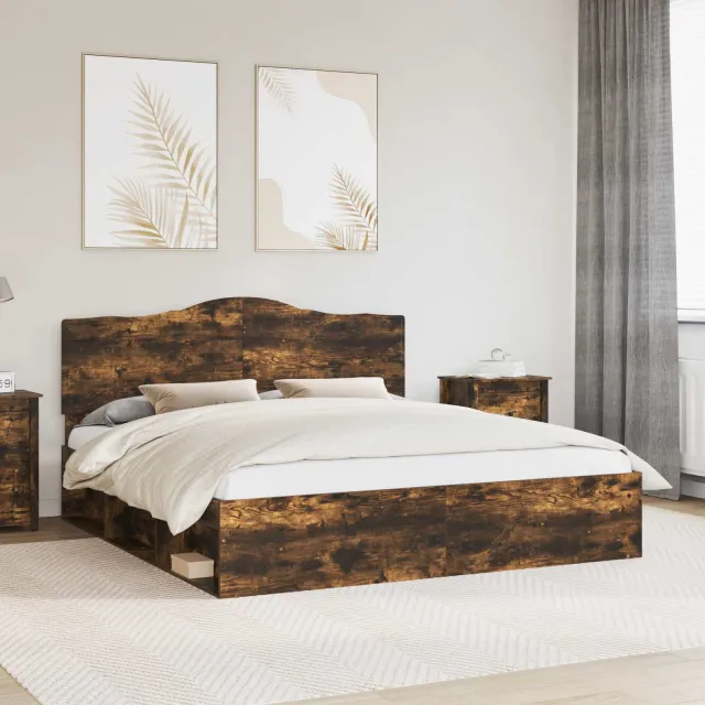 vidaXL Bedframe Gerookt eiken 200 x 200 cm Massief grenenhout Bruin