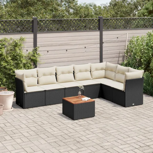 vidaXL 8-delige Loungeset met kussens poly rattan zwart, foto 2
