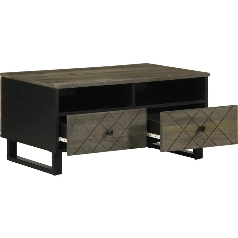 vidaXL Salontafel 80x54x40 cm massief mangohout zwart, foto 2