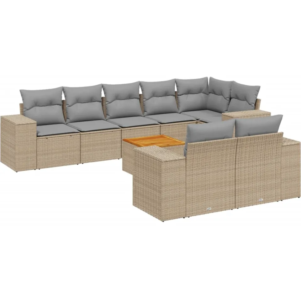 vidaXL 9-delige Loungeset met kussens poly rattan beige, foto 3