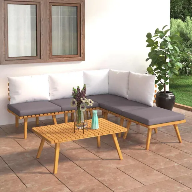 vidaXL 6-delige Loungeset met kussens massief acaciahout bruin, foto 2