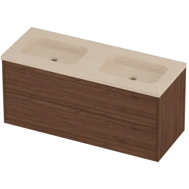 Proline Rollo Badmeubelset Hardsteen Elegant Symmetrisch 120x46x54 cm Sand Stone Indian Walnut Houtlook