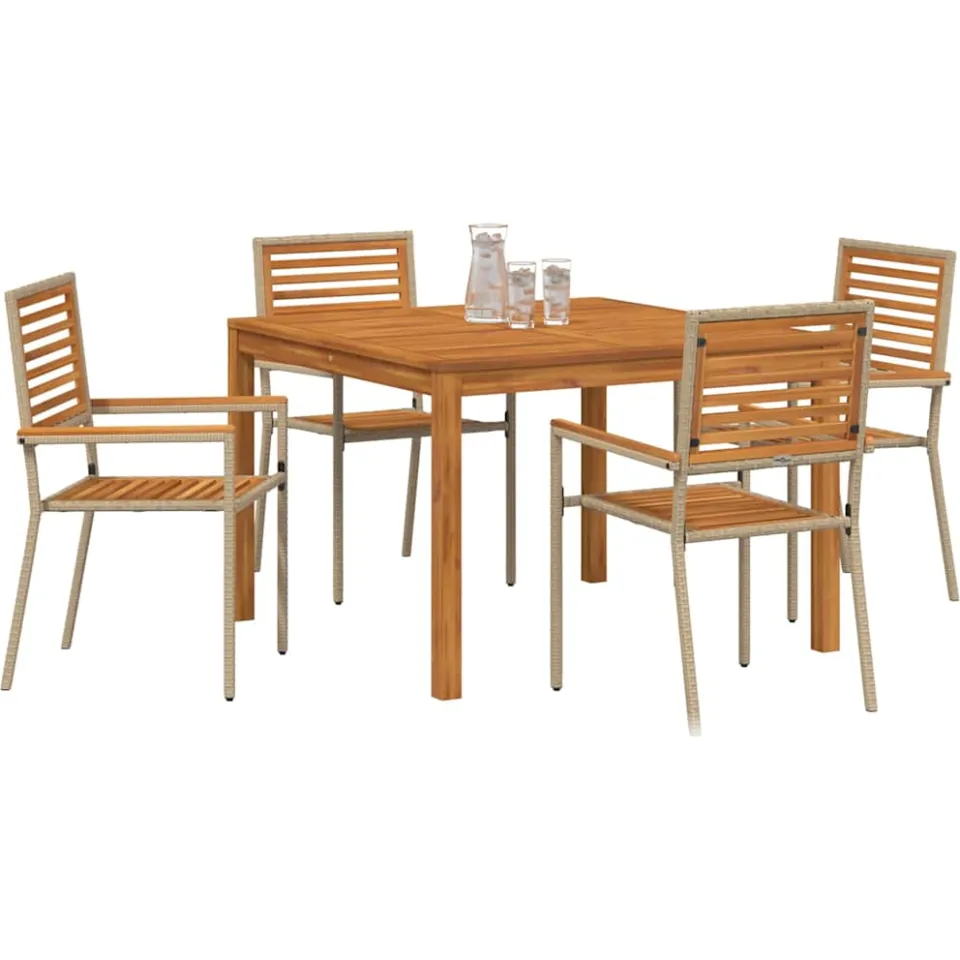 vidaXL Tuin eettafelset 5 st Beige Massief Acaciahout