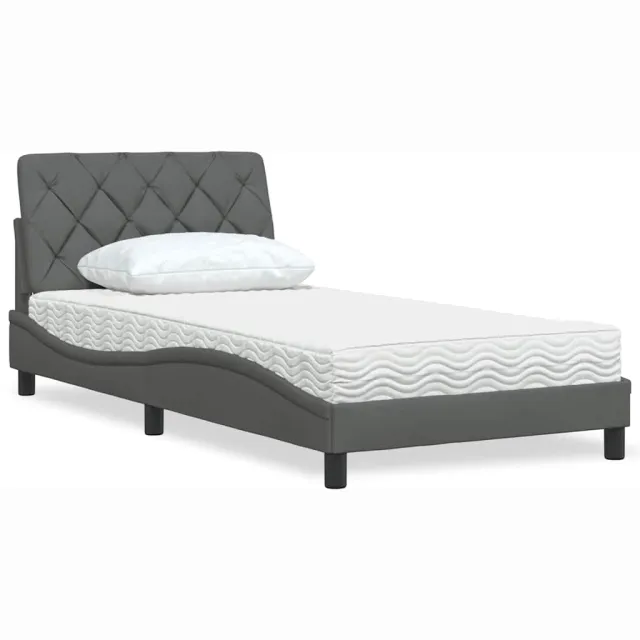 vidaXL Bed met matras stof donkergrijs 100x200 cm grijs