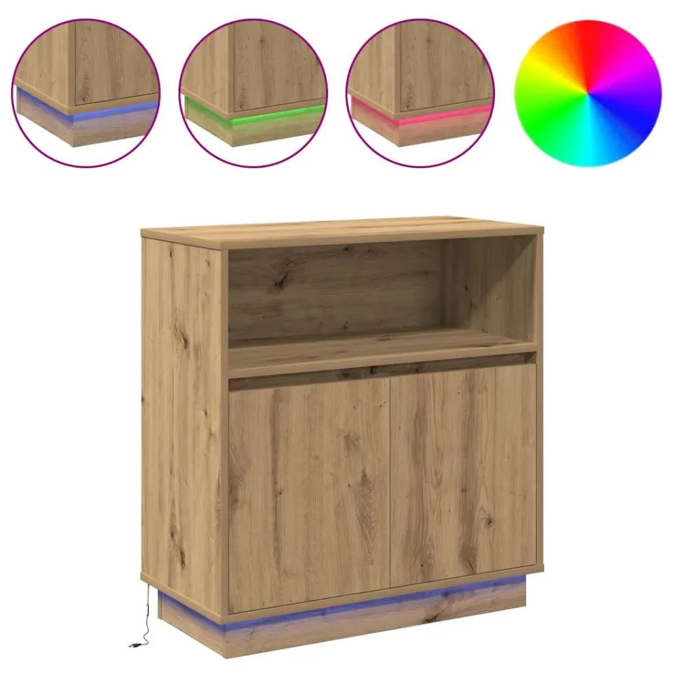 vidaXL LED Sideboard Artisan Eiken 71 x 34,5 x 75 cm Bewerkt hout, foto 4
