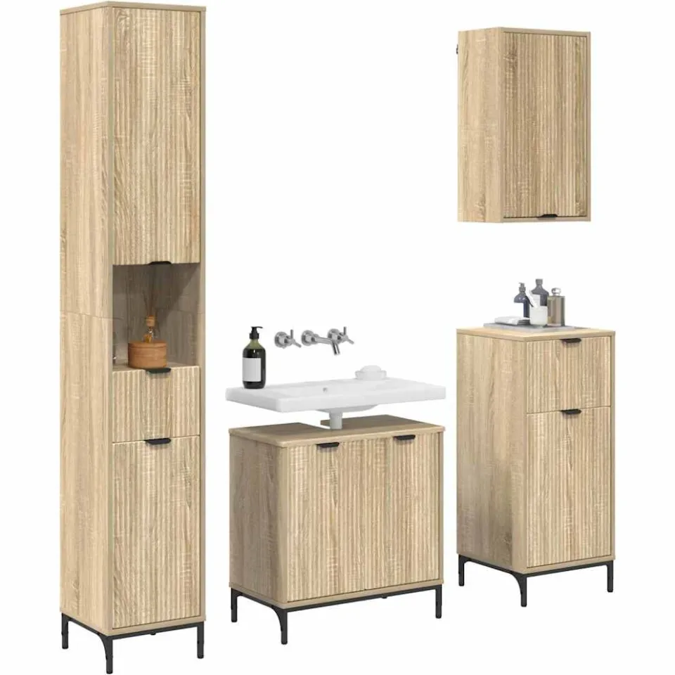 vidaXL Badkamermeubelset met lade Sonoma Eiken Engineered hout, Metaal, foto 3