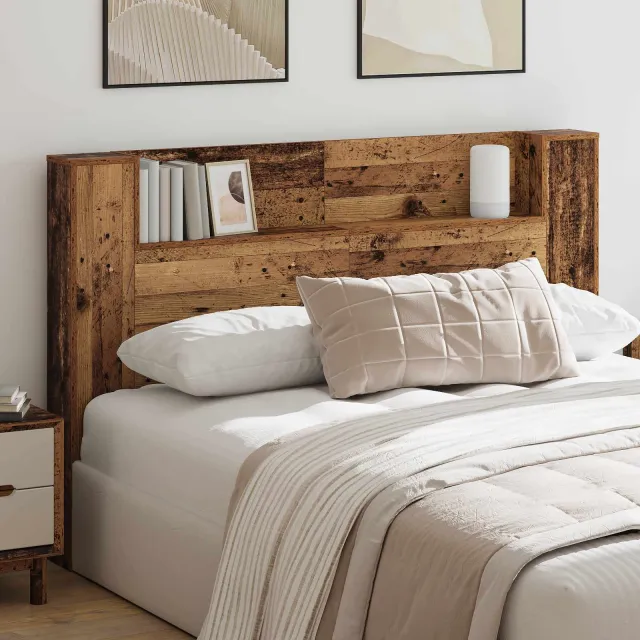 vidaXL Hoofdbord met opbergruimte en LED Oud hout 160 cm Bewerkt hout Bruin