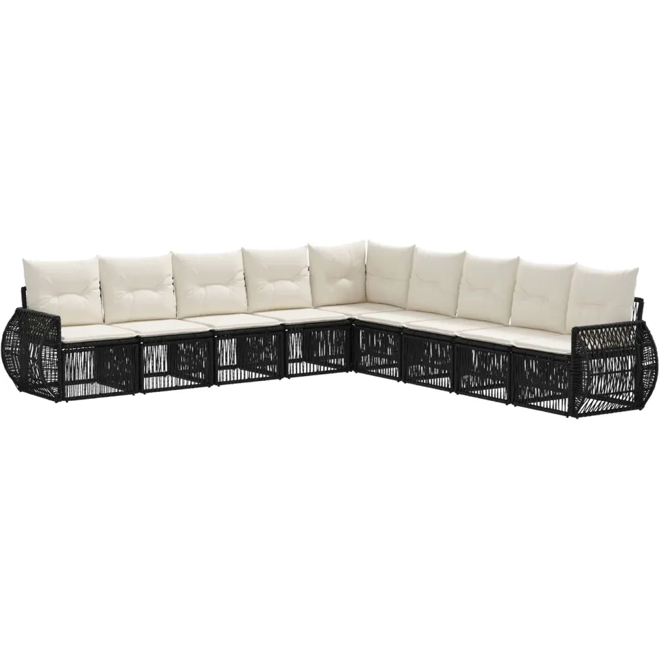 vidaXL Tuinbankenset 9 st 9-zits Zwart en Cream Wit poly rattan, foto 3