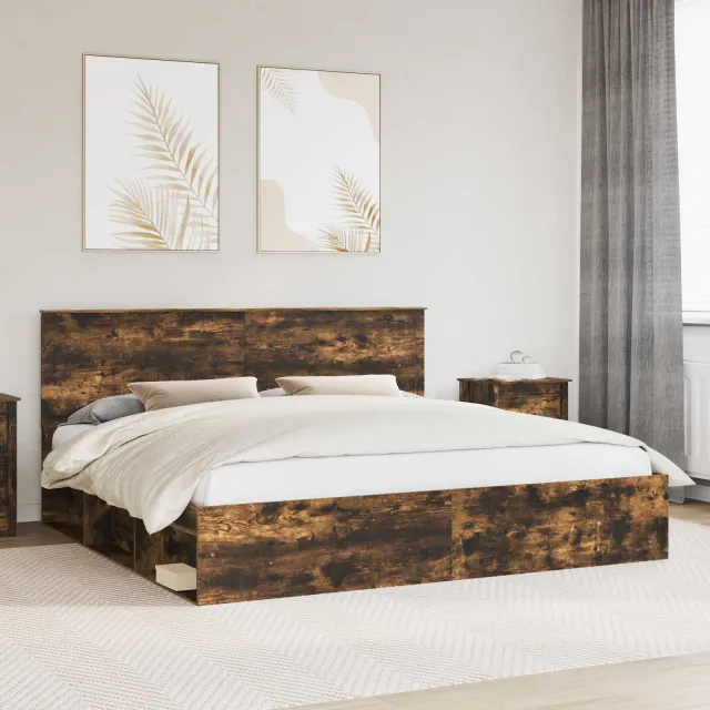 vidaXL Bedframe Gerookt eiken 200 x 200 cm Massief grenenhout
