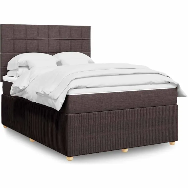 vidaXL Boxspring met matras stof donkerbruin 160x200 cm