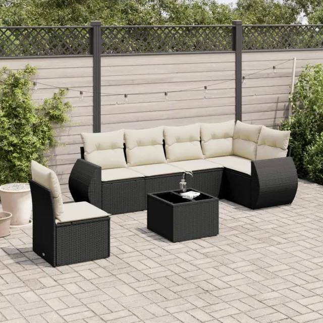 vidaXL 7-delige Loungeset met kussens poly rattan zwart, foto 2