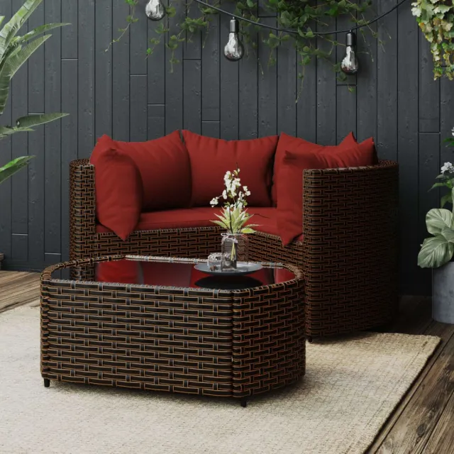 vidaXL 4-delige Loungeset met kussens poly rattan bruin, foto 2