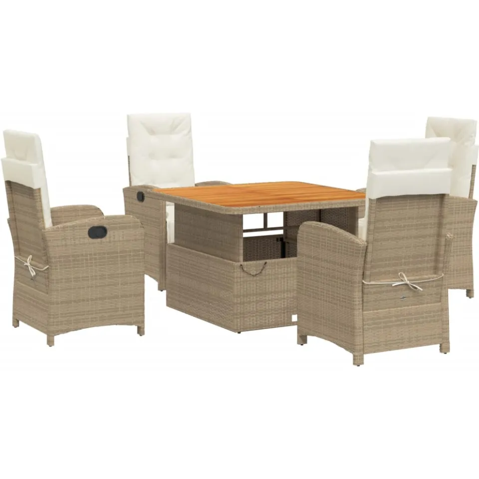 vidaXL 5-delige Tuinset met kussens poly rattan beige