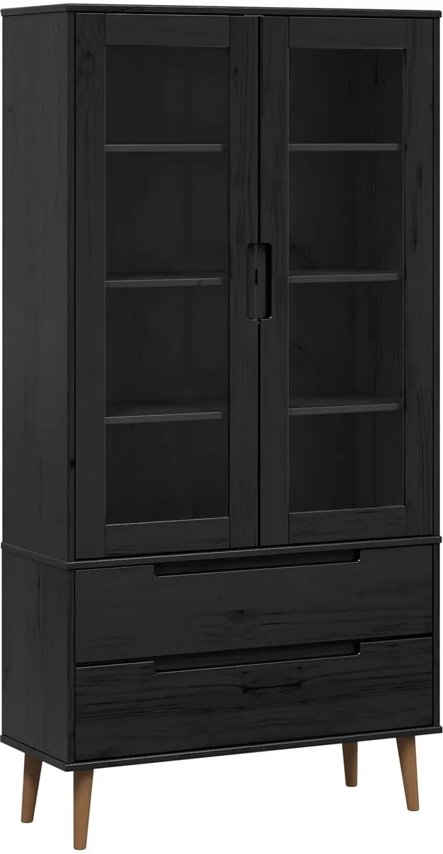 vidaXL Glazen - Vitrinekast - MOLDE - 90 - x - 35 - x - 175 - cm - Massief - grenenhout Zwart