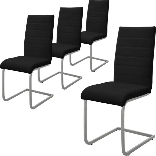 ml-design eetkamerstoelen set van 4 zwart schommelstoel, sledestoel met hoge rugleuning, ergonomische keukenstoelen van kunstleer & metaal, moderne gestoffeerde stoel voor eettafel & woonkamer