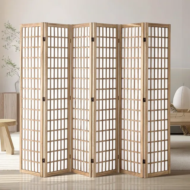 Famanu Kamerscherm met 6 panelen, houten opvouwbaar kamerscherm voor privacy binnenshuis, decoratieve ruimteverdeler, draagbaar Naturel