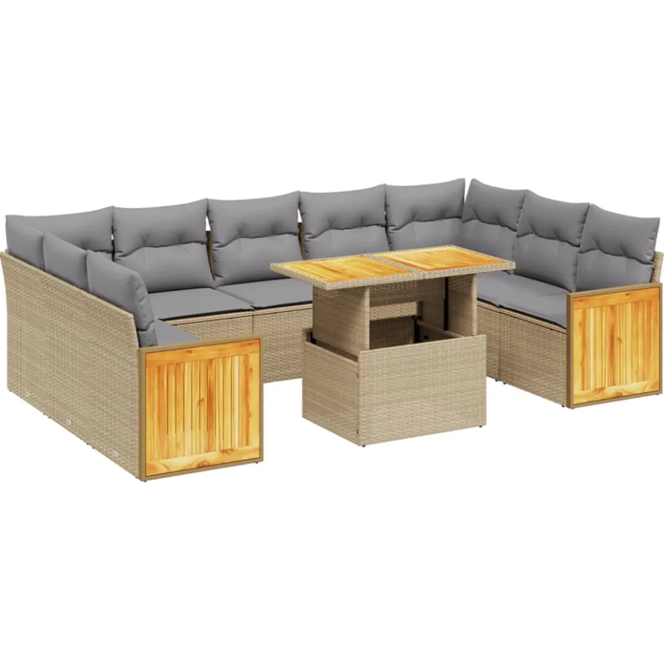 vidaXL 10-delige Loungeset met kussens poly rattan beige, foto 3