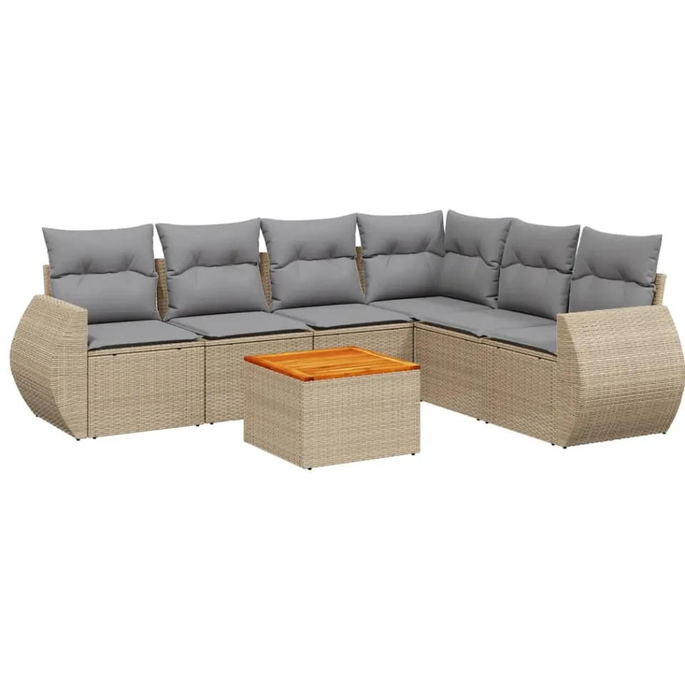 vidaXL 7-delige Loungeset met kussens poly rattan beige, foto 3