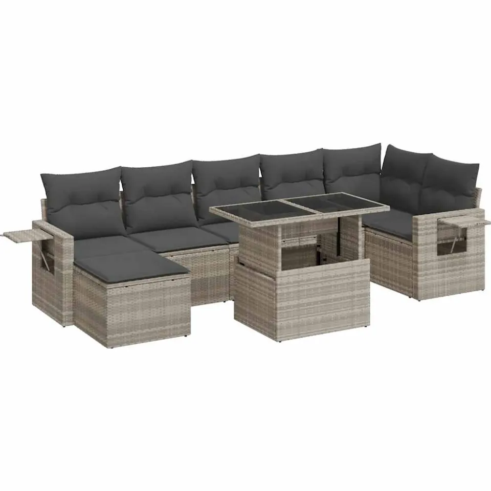 vidaXL 8-delige Loungeset met kussens poly rattan lichtgrijs grijs, foto 3