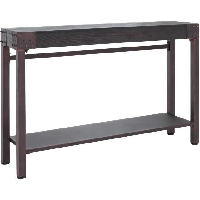 MCW Console MCW-Q68, telefoontafel, bijzettafel, industrieel retro, hout 82x120x31 cm ~ zwart metaal, koperkleurig