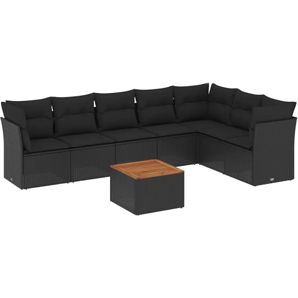 vidaXL 8-delige Loungeset met kussens poly rattan zwart