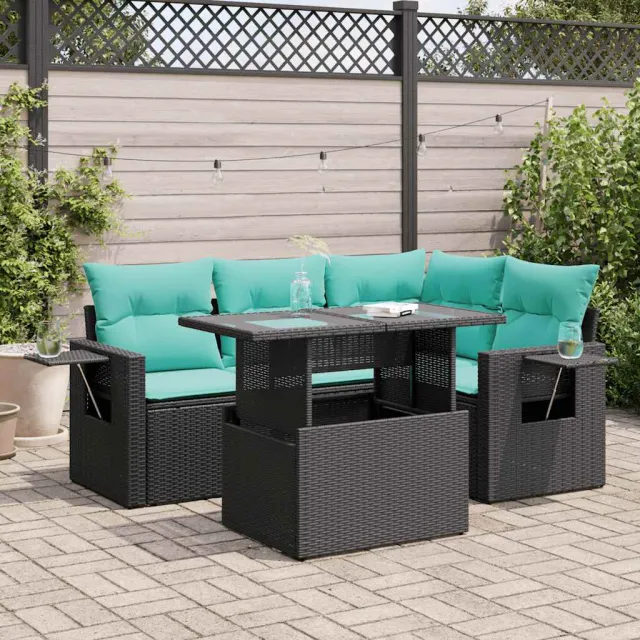 vidaXL 5-delige Loungeset met kussens poly rattan acacia zwart, foto 2