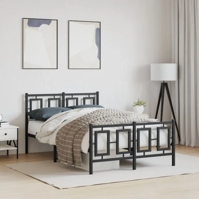 vidaXL Bedframe met hoofd- en voeteneinde metaal zwart 120x190 cm