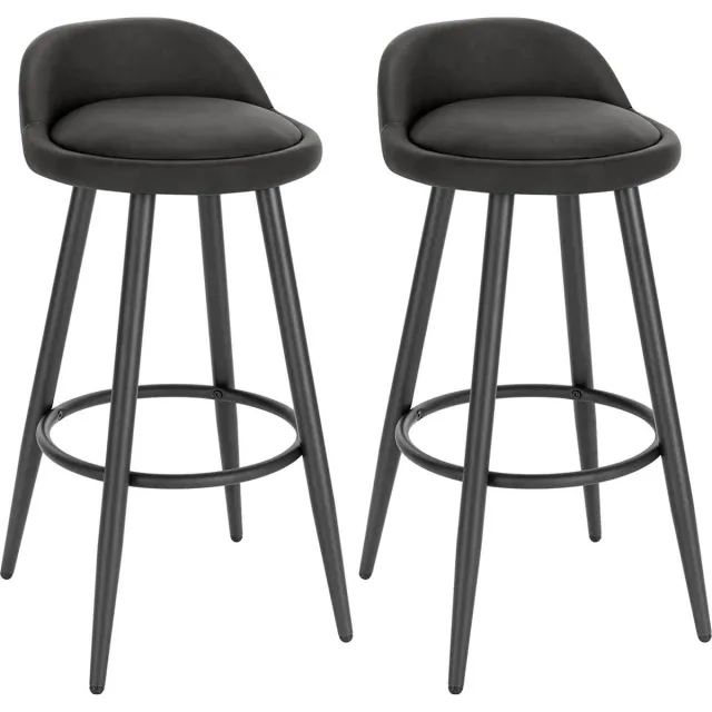 Happyment Leren Barkrukken Manchester - Set van 2 - Antraciet - Met rugleuning - Barstoelen ergonomisch - Keuken - Zithoogte 69cm