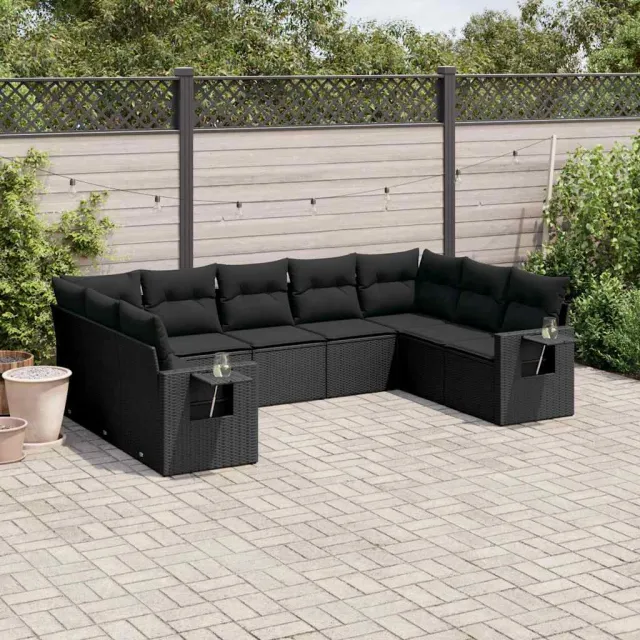 vidaXL 9-delige Loungeset met kussens poly rattan zwart, foto 2