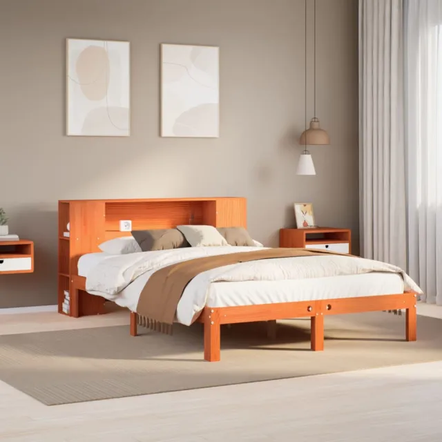 vidaXL Bed met boekenkast zonder matras grenenhout wasbruin 140x200 cm bruin