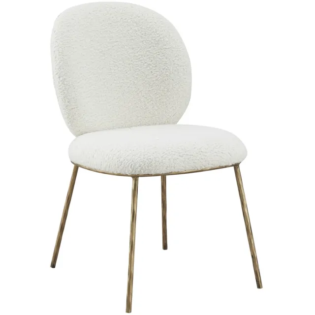 Sleepking Stoel / Eetkamerstoel Attica - 100% linnen Teddy Bouclé - Wit en Brass Goud