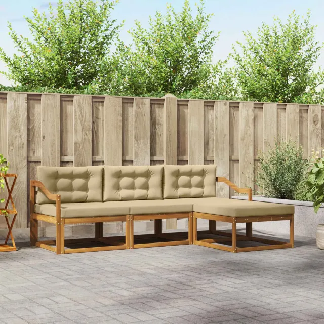 vidaXL Buiten bankenset 4 st 4-zits Natuurlijk en Beige