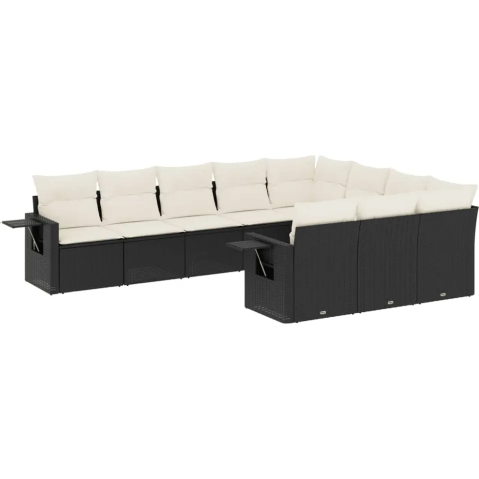 vidaXL 10-delige Loungeset met kussens poly rattan zwart, foto 3