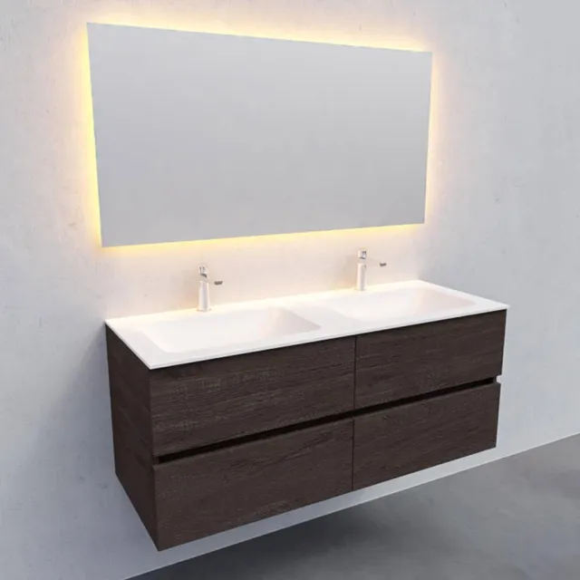 Boss & Wessing Badkamermeubel Solid Surface AQS Oslo 120x46 cm Dubbel Wood Dark Brown 4 Laden Boss & Wessing Houtlook
