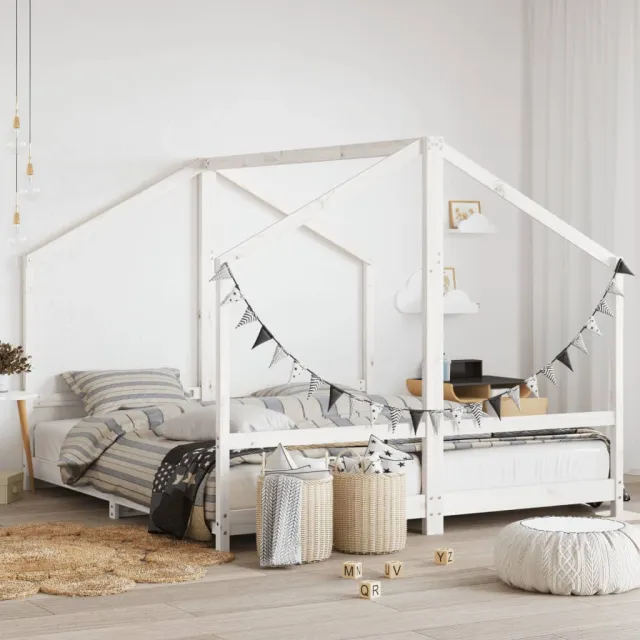 vidaXL Kinderbedframe 2x(90x200) cm massief grenenhout wit, foto 2