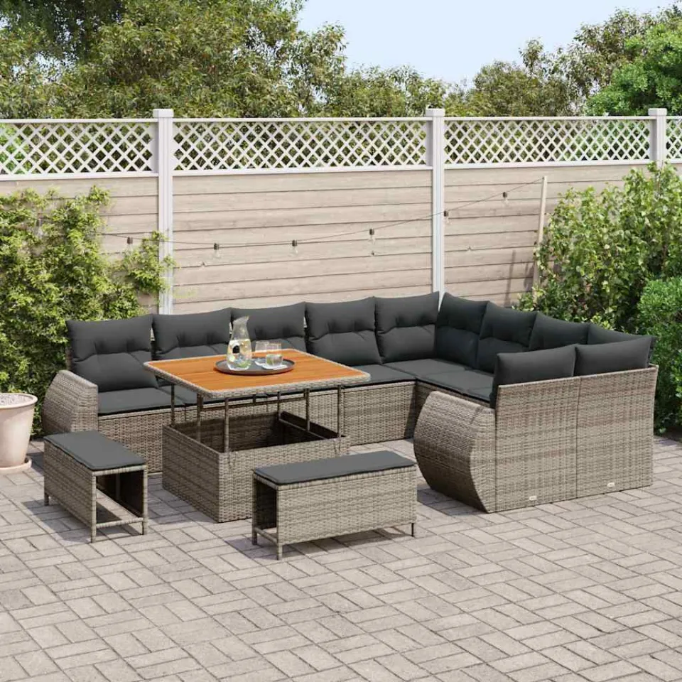 vidaXL Tuinbankenset 12 st Grijs poly rattan, foto 2